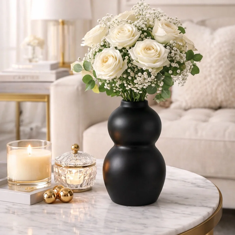 Modern Matte Black Sculptural Bud Vase Set of 2 | Luxe‎ Minimal Home Decor